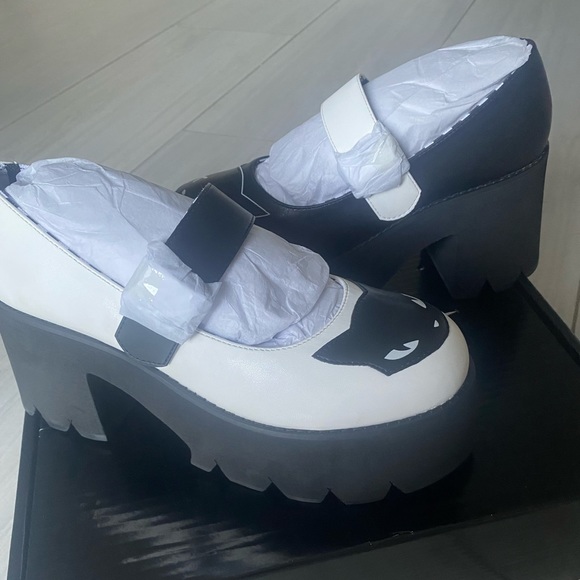 Dolls Kill x Emily The Strange | Cat You Later Platform Black / White Mary Janes - Picture 8 of 12